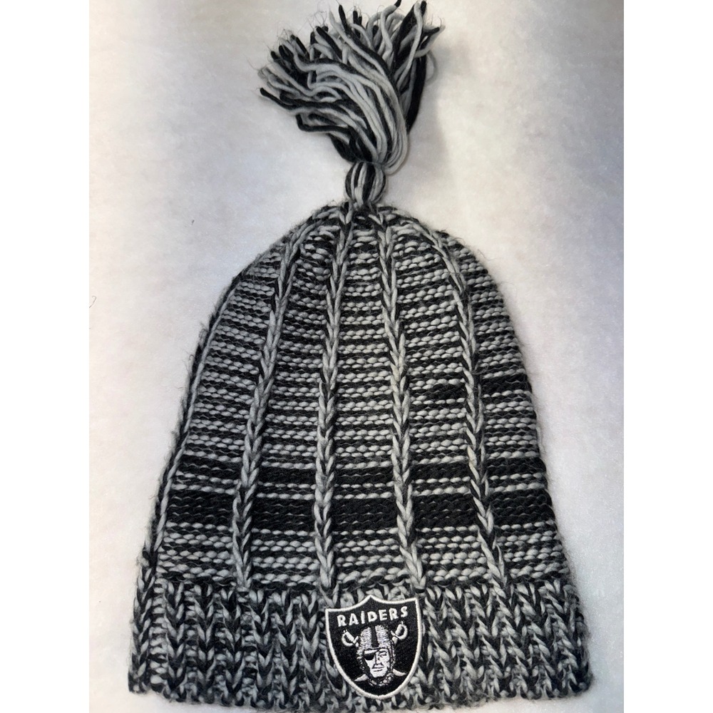 New Era NFL Raiders Knit Beanie Hat Women's Black Gray Pom Winter‎ Knit Cap